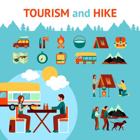 Tourisme et randonnée infographie vecteur