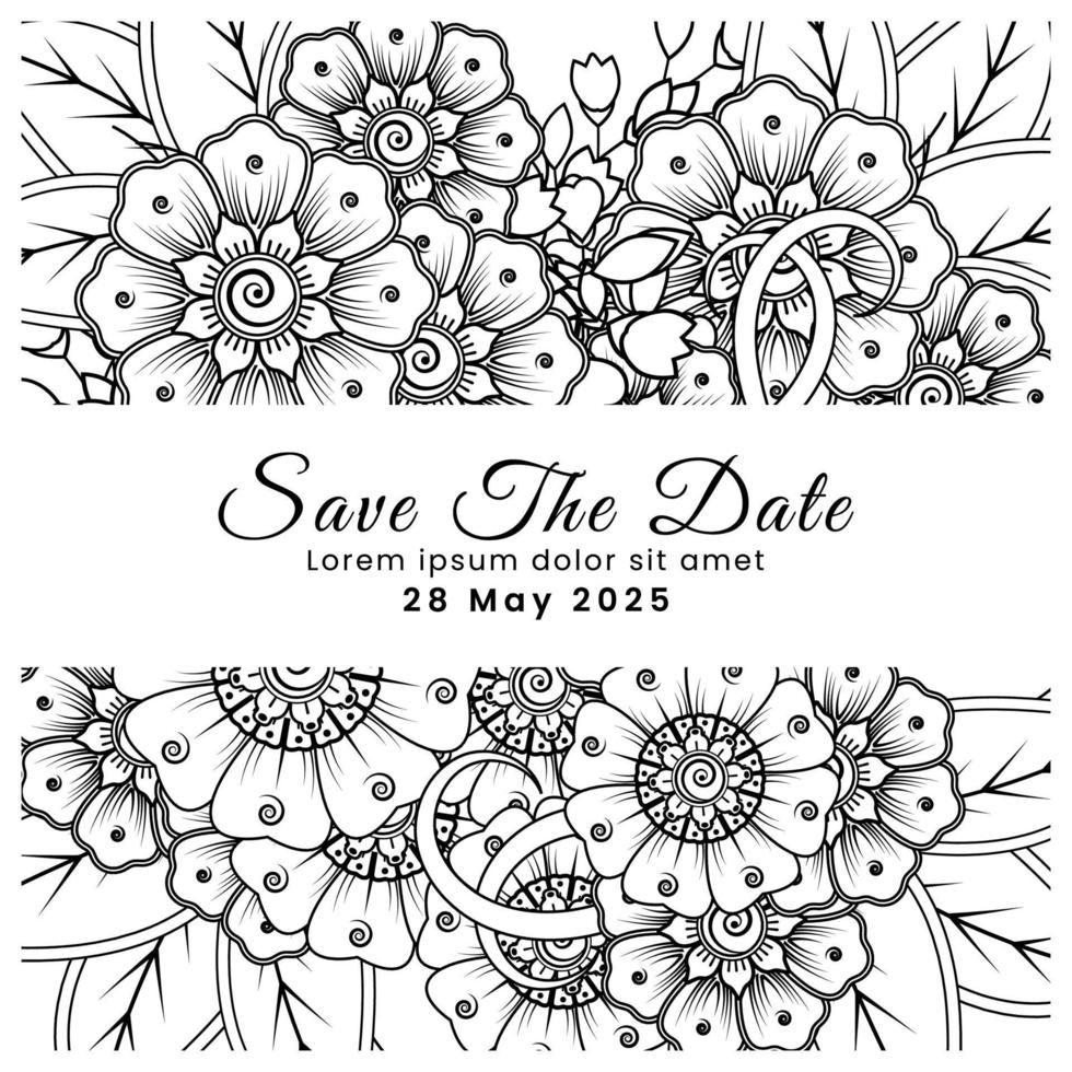 réservez la date avec la fleur de mehndi. décoration en ornement oriental ethnique, doodle. vecteur