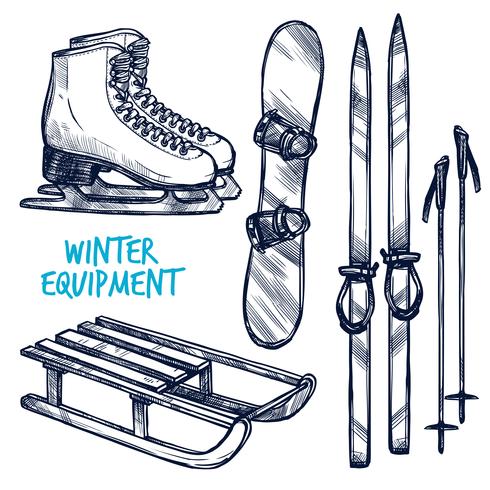 Croquis Objets de sport d&#39;hiver vecteur