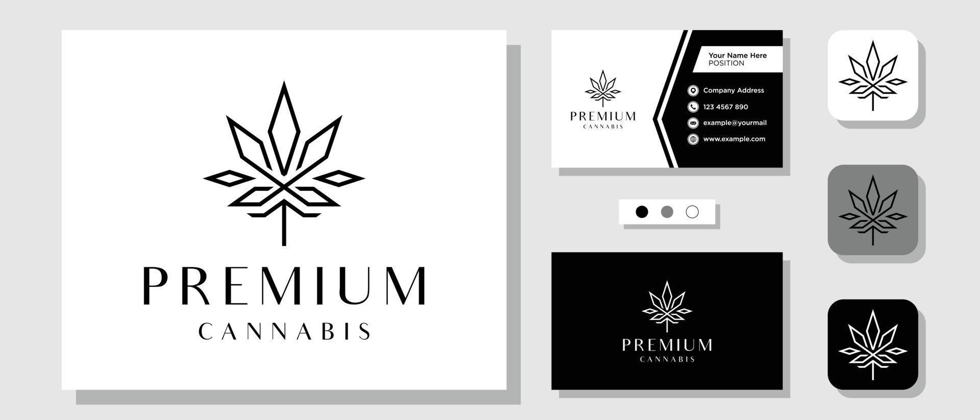 création de logo de luxe royal premium cannabis cannabis drogue weed king avec carte de visite modèle de mise en page vecteur