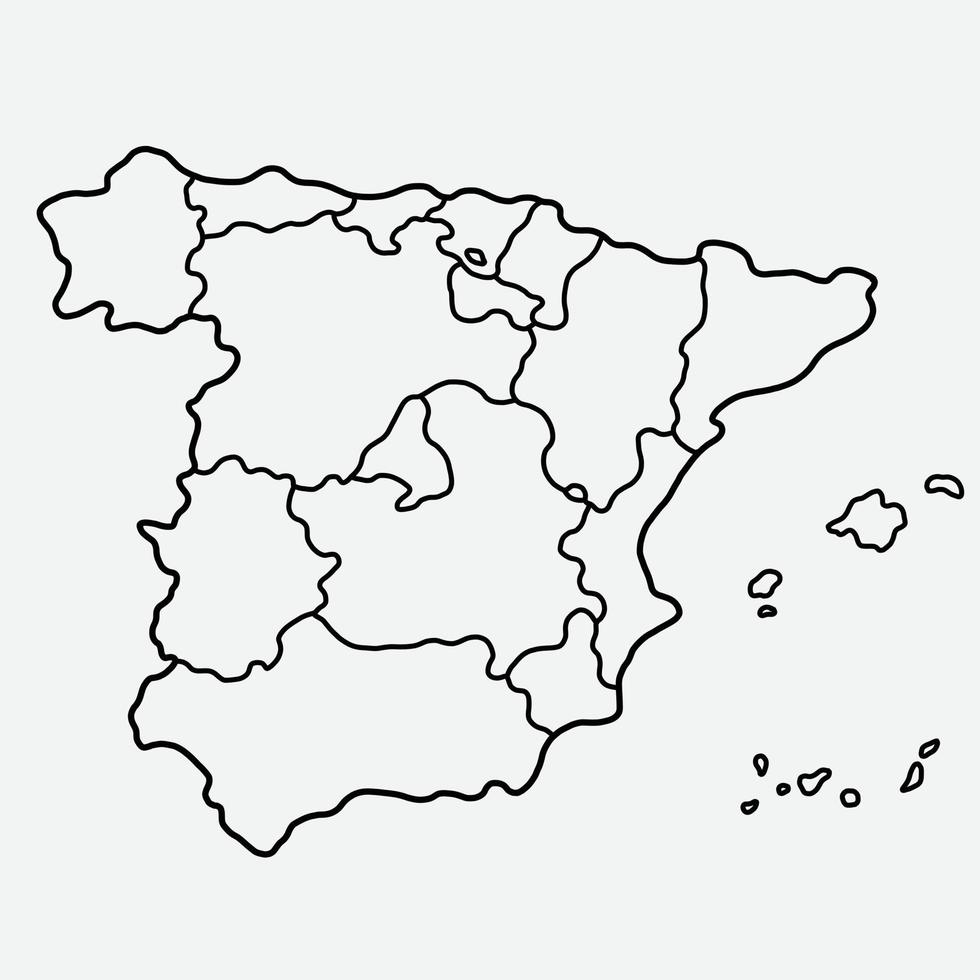 doodle dessin à main levée de la carte de l'espagne. vecteur