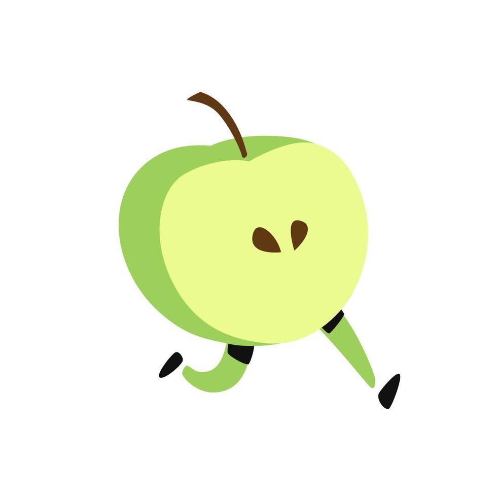 illustration d'une pomme en cours d'exécution. vecteur. icône de savoureux fruits verts. style cartoon plat. logo du service de livraison. emblème de la boutique de produits écologiques. vecteur