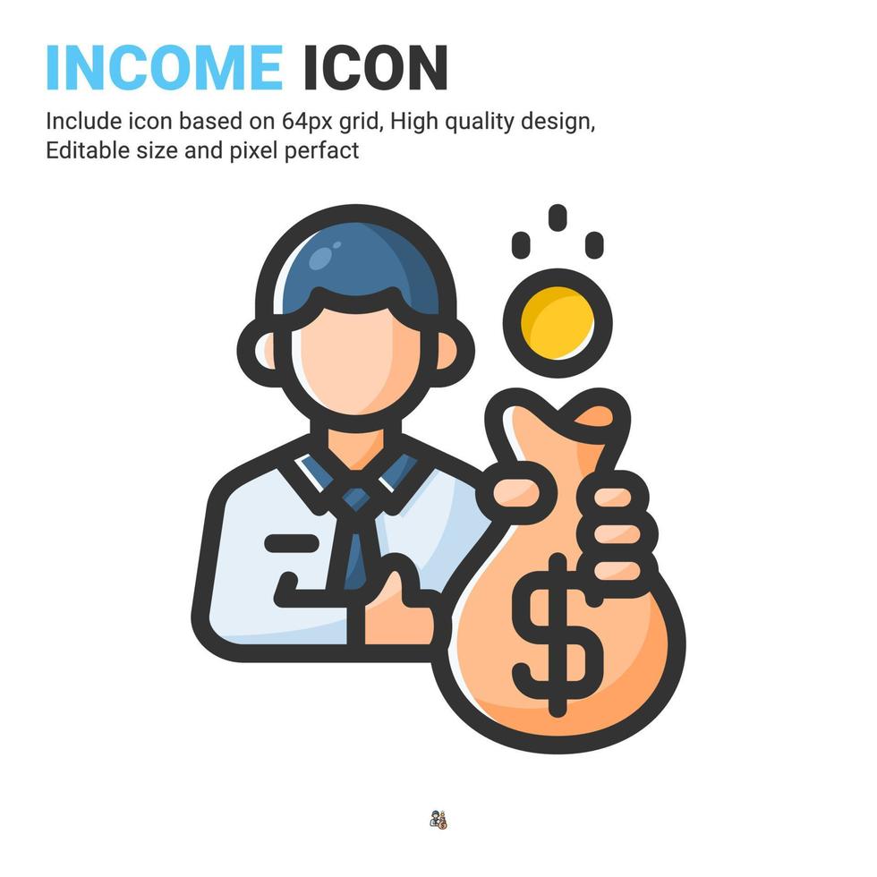vecteur d'icône de salaire d'employé avec le style de couleur de contour isolé sur fond blanc. illustration vectorielle concept d'icône de symbole de signe de revenu pour les affaires, la finance, l'industrie, l'entreprise, les applications, le web et tous les projets