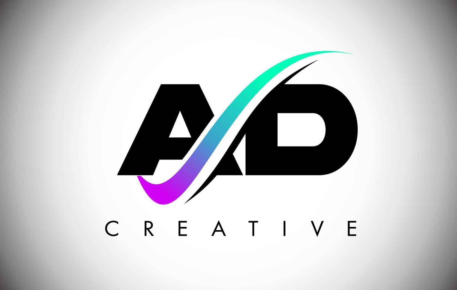 logo de lettre publicitaire avec une ligne courbe swoosh créative et une police audacieuse et des couleurs vives vecteur