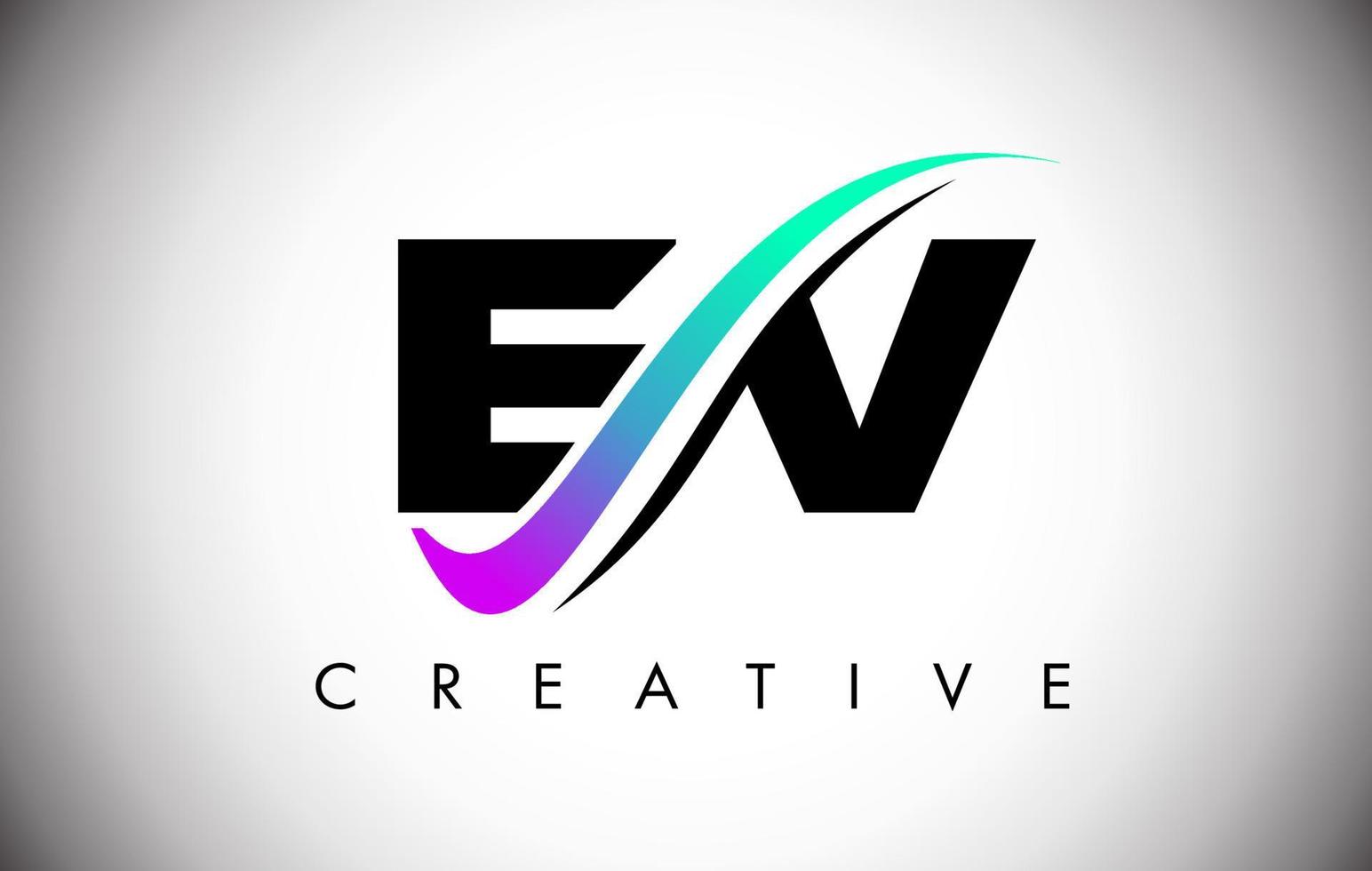 logo de lettre ev avec une ligne courbe swoosh créative et une police audacieuse et des couleurs vives vecteur