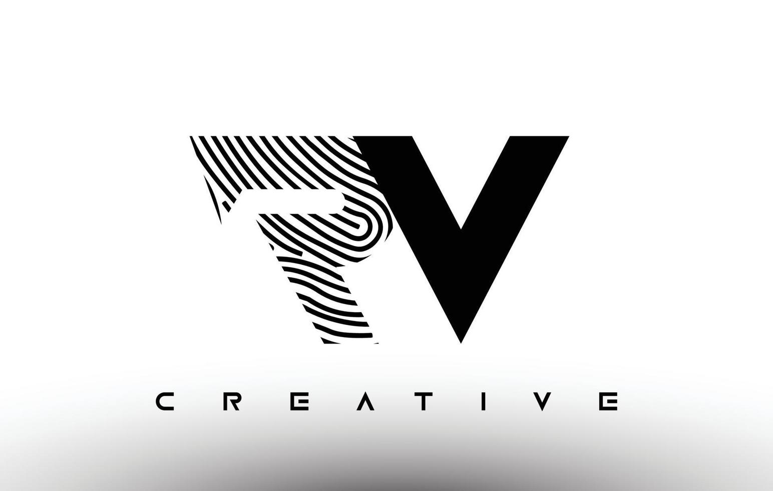 conception de logo de lettre de zèbre d'empreinte digitale de rv. logo rv avec vecteur d'icône créative d'empreintes digitales
