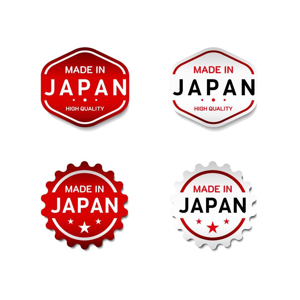 fabriqué au japon autocollant d'étiquette. pour l'emblème du produit commercial. avec symbole étoile et drapeau national du japon. sur la couleur rouge et blanche. conception d'illustration vectorielle premium et luxe vecteur