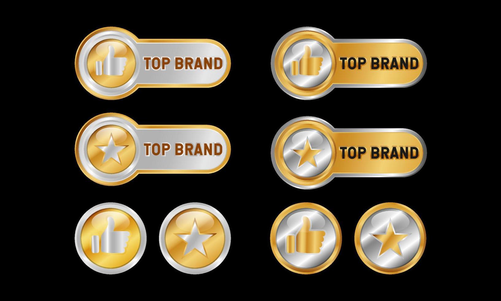 bouton doré de la meilleure marque. avec un pouce vers le haut et un symbole étoile. modèle d'icône premium et luxe vecteur