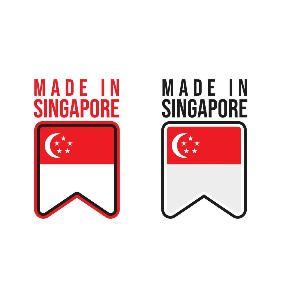 fabriqué à singapour étiquette, tampon ou logo. avec le drapeau national de singapour et le croissant de lune, icône étoiles vecteur