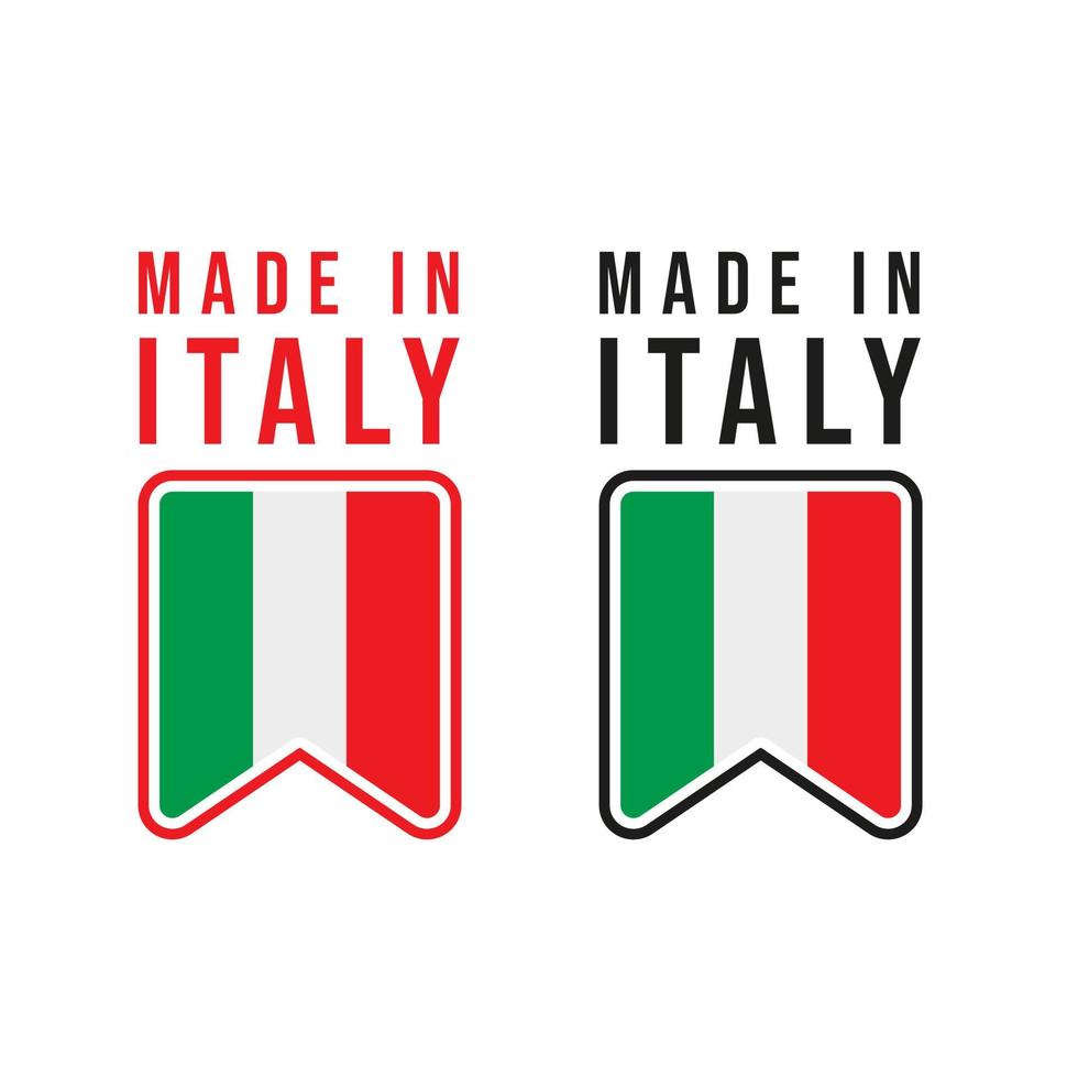 fabriqué en italie étiquette, timbre, badge ou logo. avec le drapeau national de l'italie. sur les couleurs platine, or et argent. emblème premium et luxe vecteur
