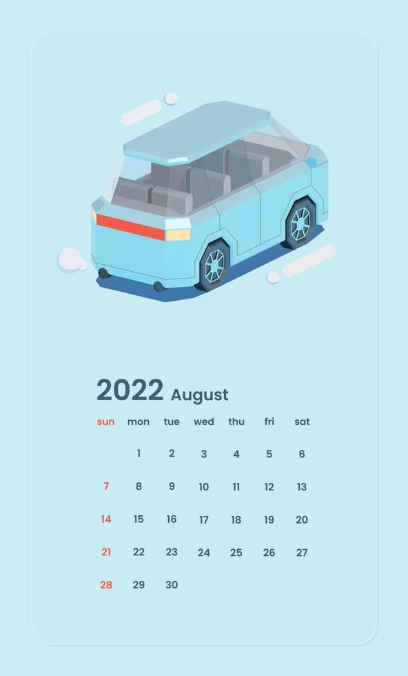 modèle de calendrier vue arrière de l'illustration de la voiture van vecteur