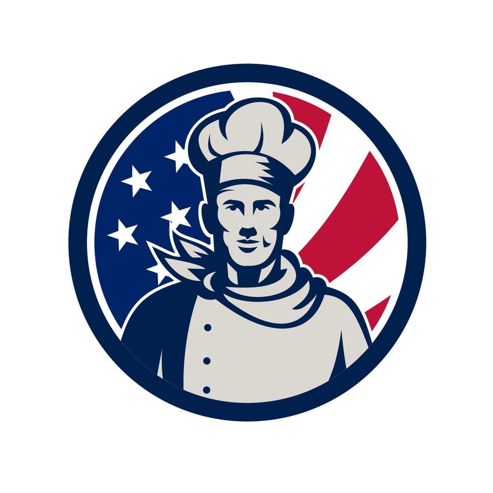 tête de boulanger américain mascotte rétro vecteur