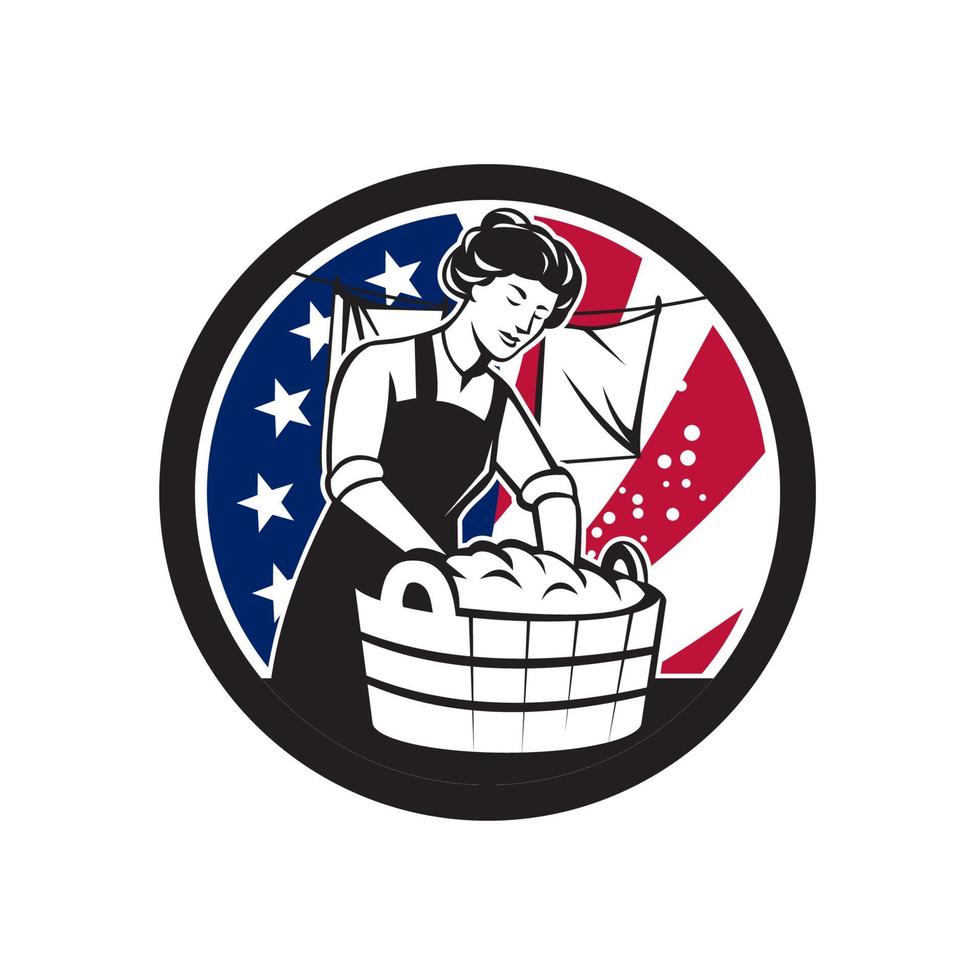 ménagère américaine lave linge mascotte style rétro vecteur