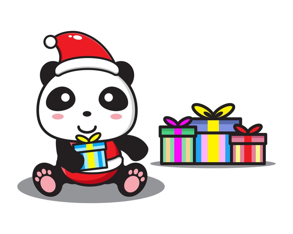 panda de dessin animé mignon célébrant noël vecteur