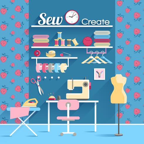 Affiche de conception de concept de salle de couture vecteur