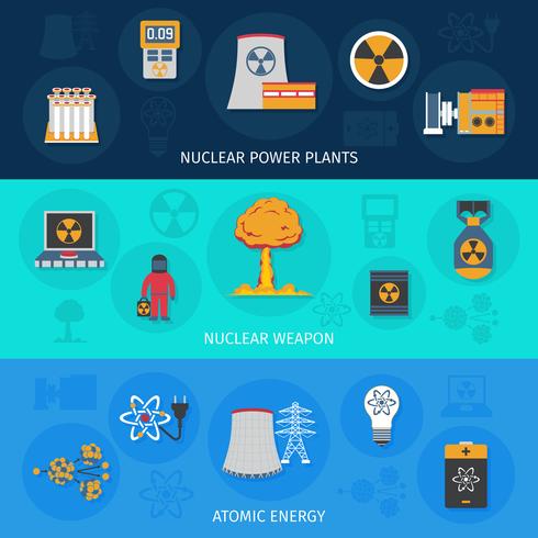 Jeu de bannières plat énergie nucléaire vecteur