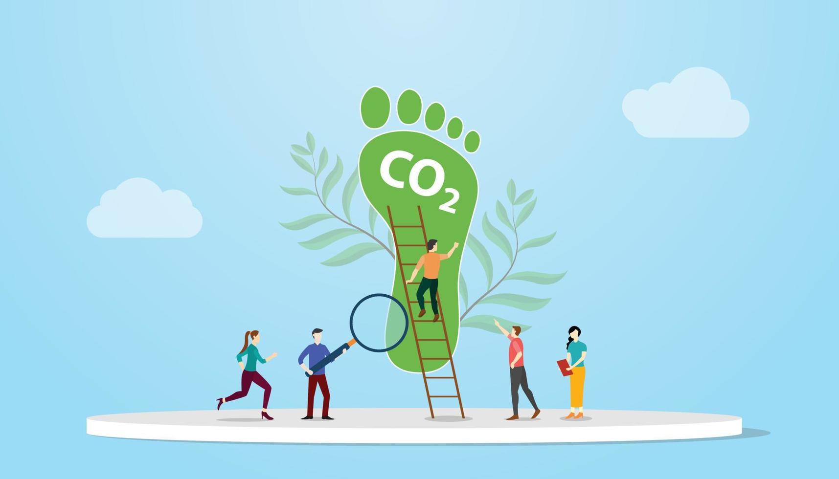 concept d'empreinte de dioxyde de carbone co2 avec analyse des personnes dioxyde de carbone avec un style plat moderne vecteur