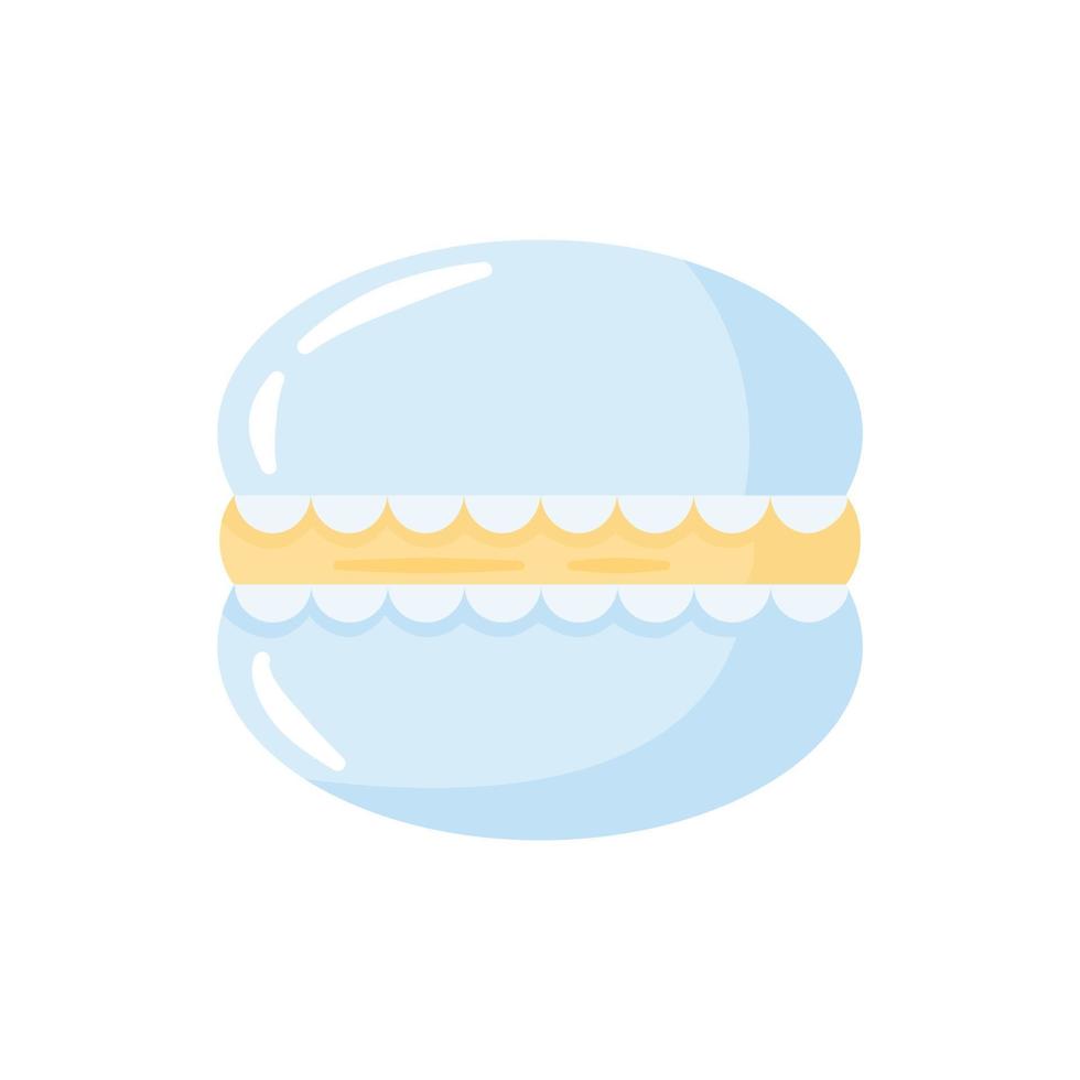 macaron de dessin animé mignon, biscuit macaron. dessert français traditionnel isolé sur fond blanc. élément décoratif pour boulangerie, café. illustration vectorielle plane. vecteur
