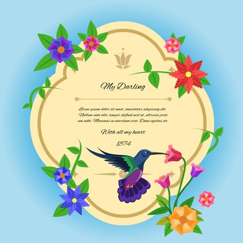 Carte postale oiseau et fleurs vecteur