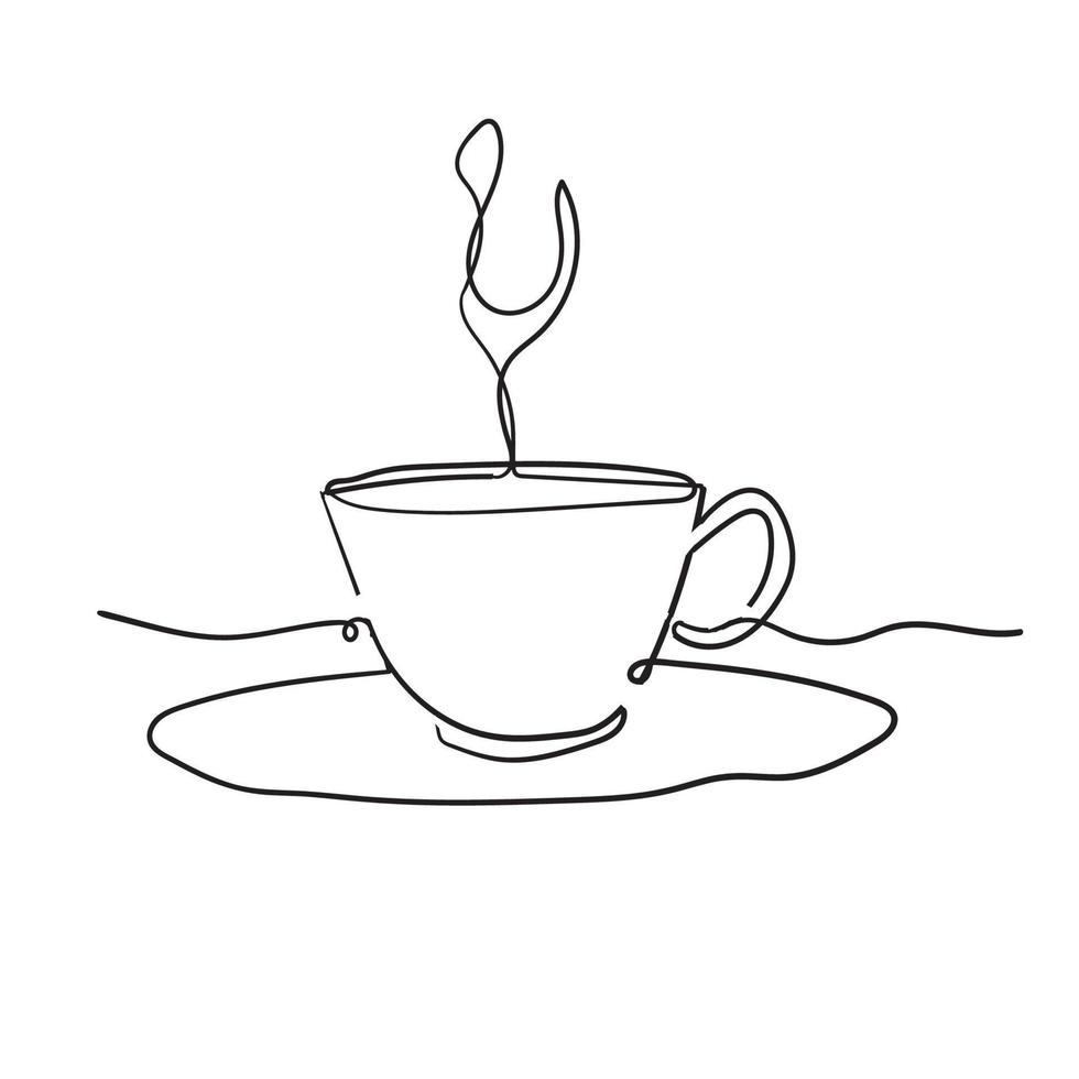 dessin au trait continu d'une tasse de style de griffonnage de café vecteur