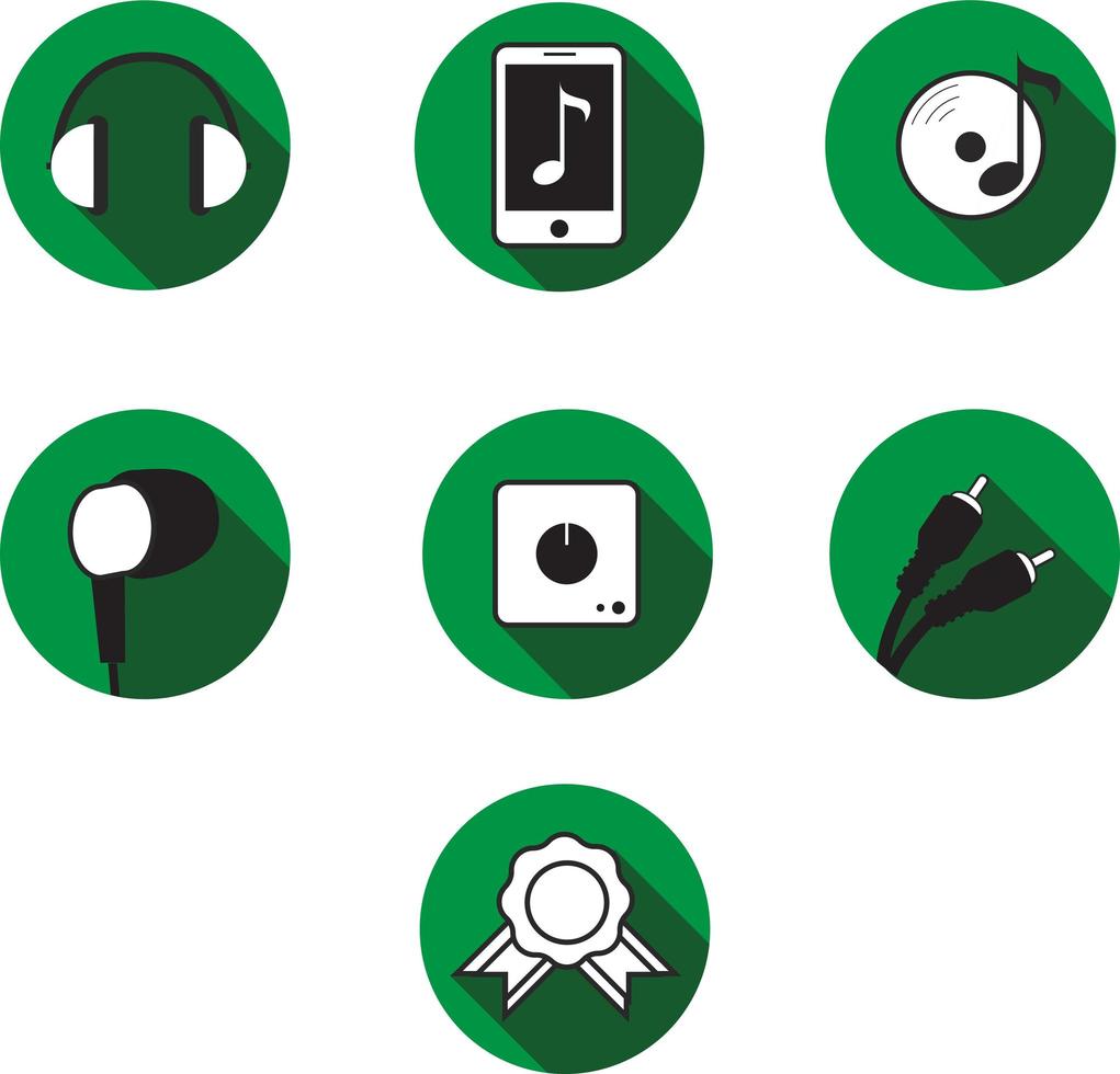 pack d'icônes de cercle d'écoute de jeu audio et de musique vecteur