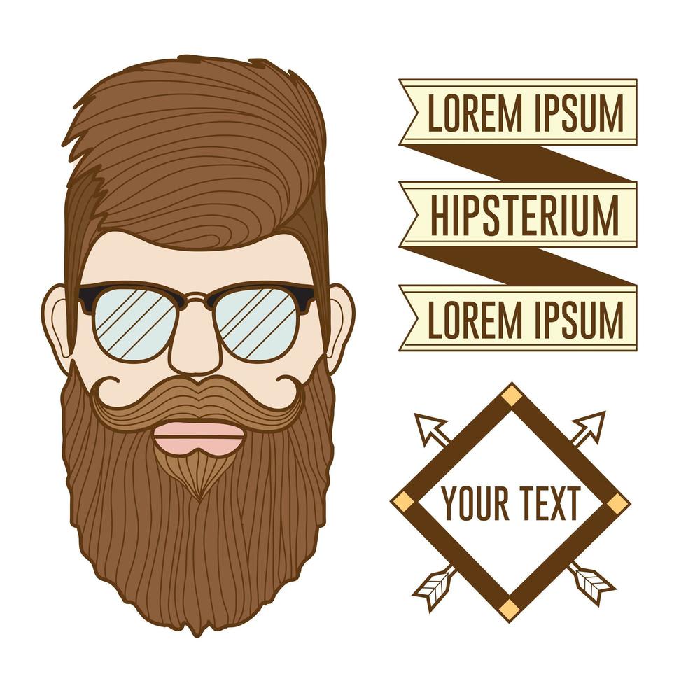 vecteur, hipster, homme, insignes, et, profil, illustration, ensemble vecteur