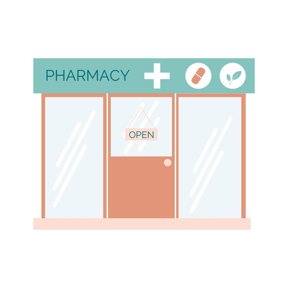 illustration vectorielle plane avant de la pharmacie. pharmacie isolé sur fond blanc. vecteur