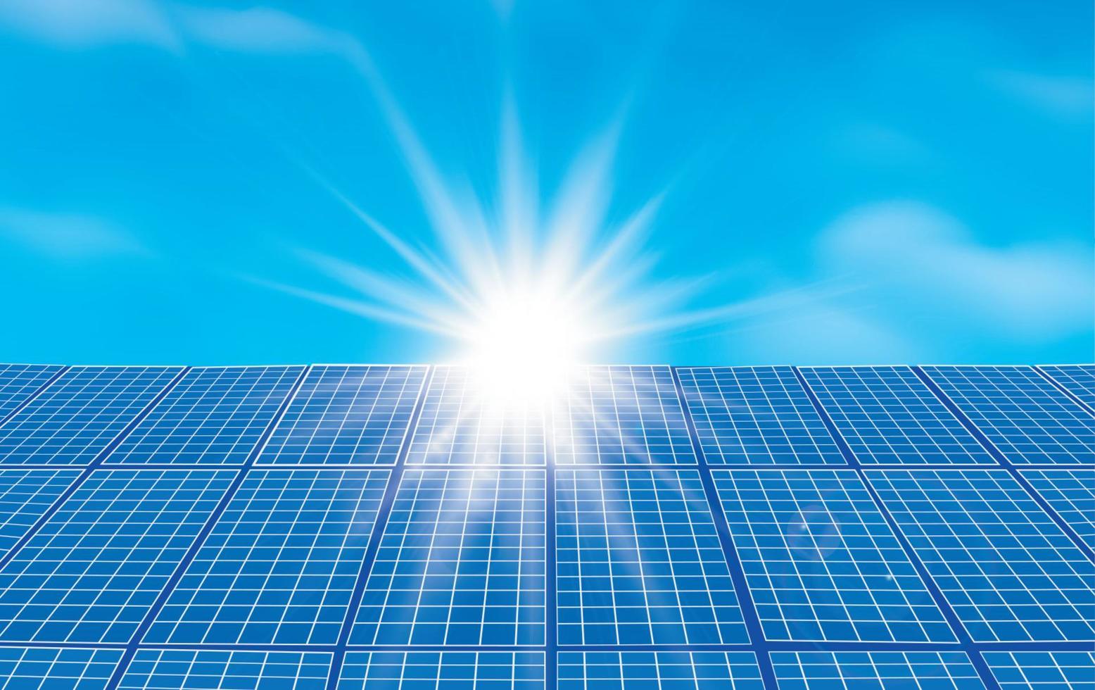 panneaux solaires et soleil, usine de production d'énergie solaire. vecteur