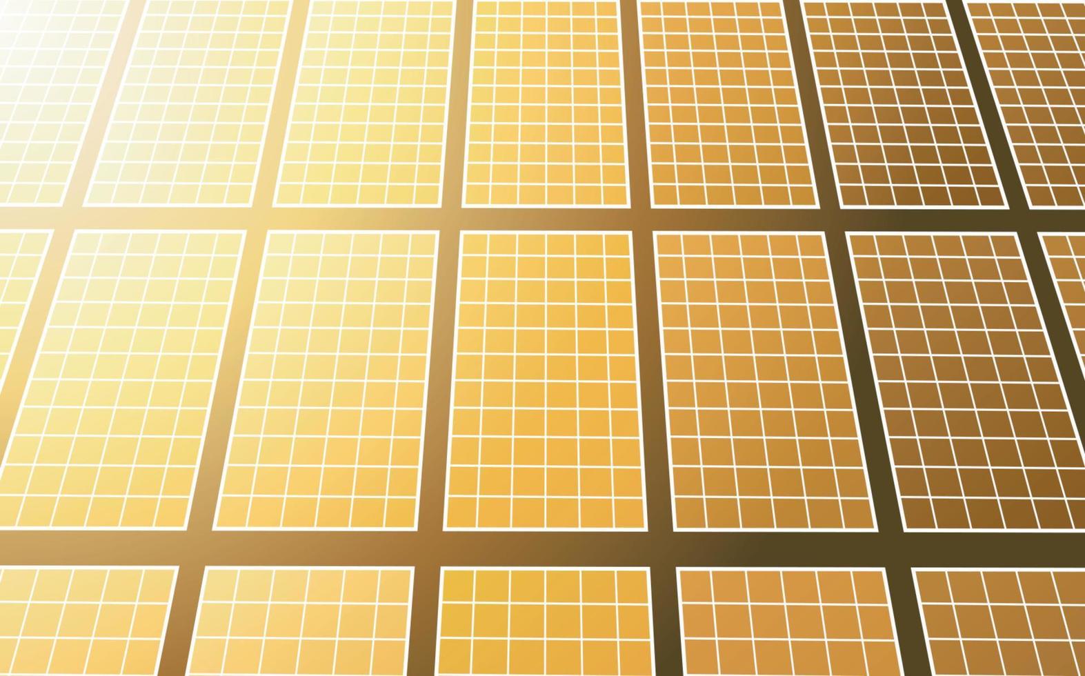 panneaux solaires fond 3d, soleil orange et usine de production d'énergie solaire vecteur
