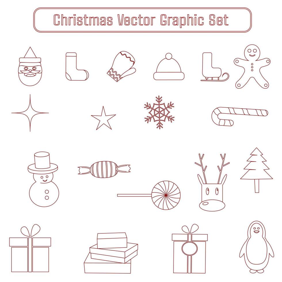 ensemble graphique de noël contour simple vecteur