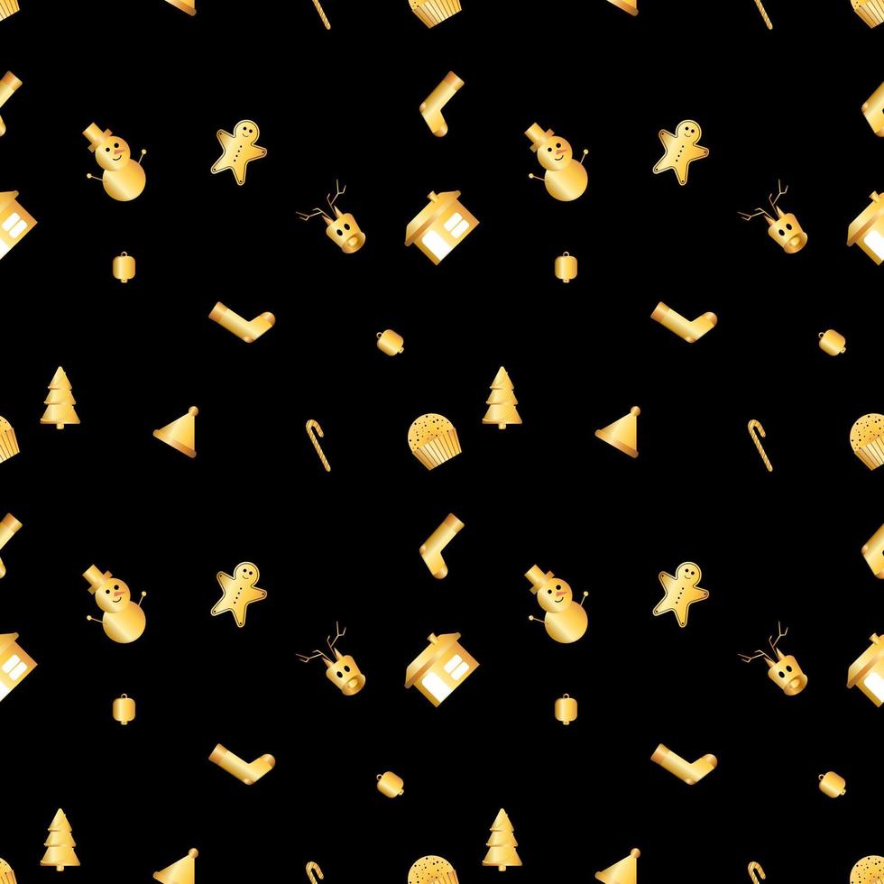 motif d'objet de noël aux coins arrondis créé en dégradé d'or, motif de répétition de noël dégradé d'or de qualité supérieure. vecteur