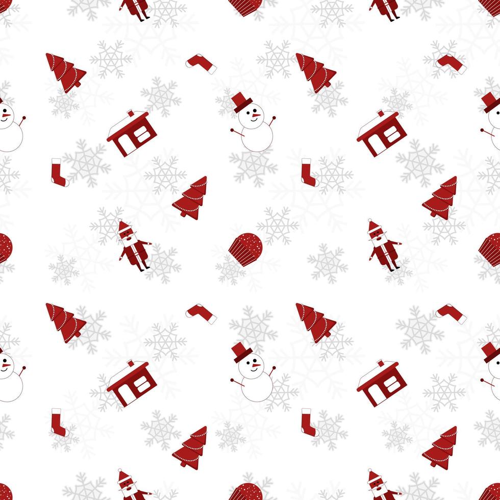Motif de répétition d'objet de Noël à bord rond créé en couleur re sur fond blanc, motif de Noël sans couture. vecteur