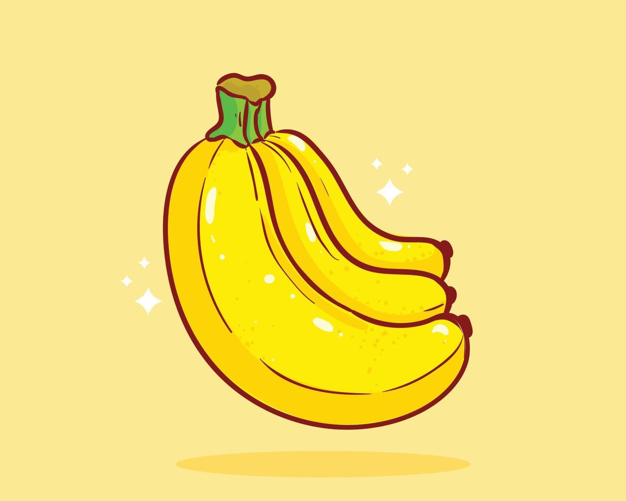 banane sur fond jaune nourriture santé nature fruit logo symbole illustration de dessin animé dessiné à la main vecteur