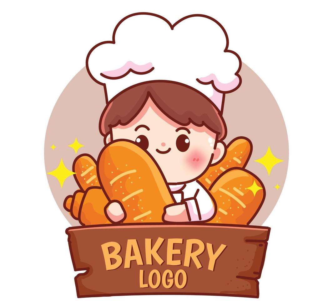 chef homme boulangerie logo nourriture et restaurant illustration d'art de dessin animé dessiné à la main vecteur