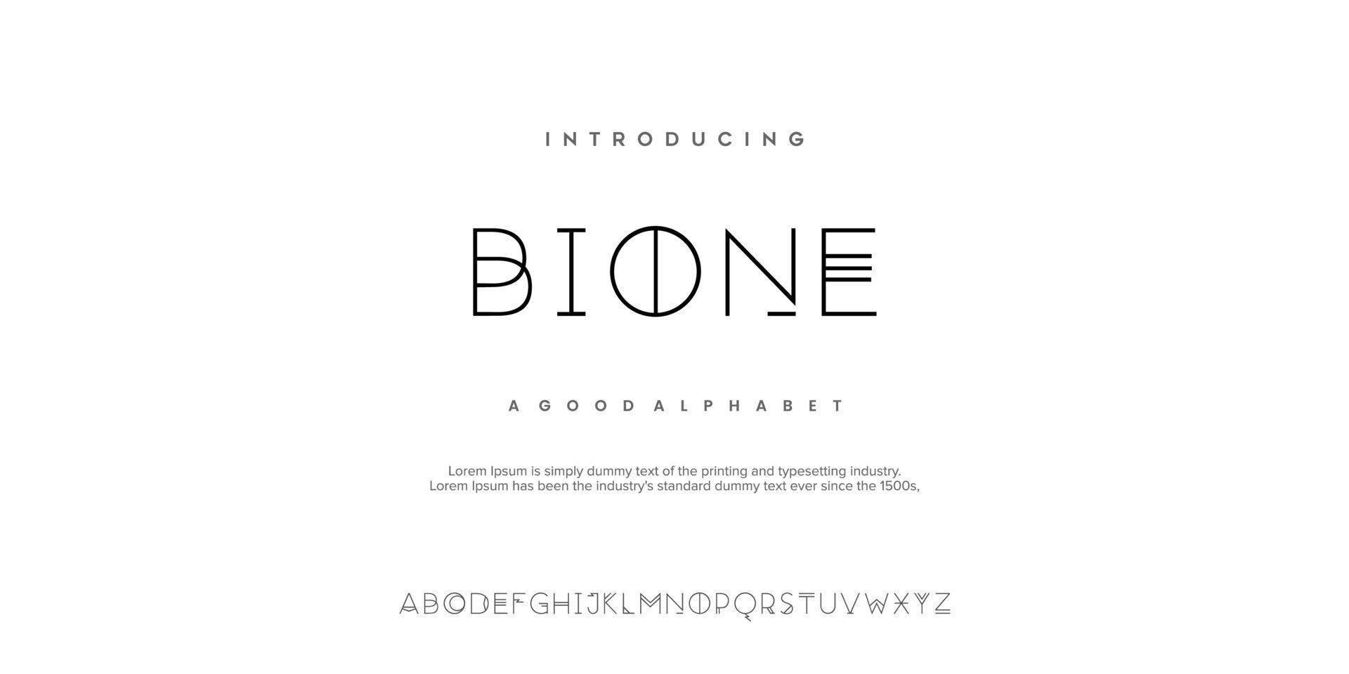 polices alphabétiques modernes minimales abstraites bione. illustration vectorielle de typographie technologie vecteur