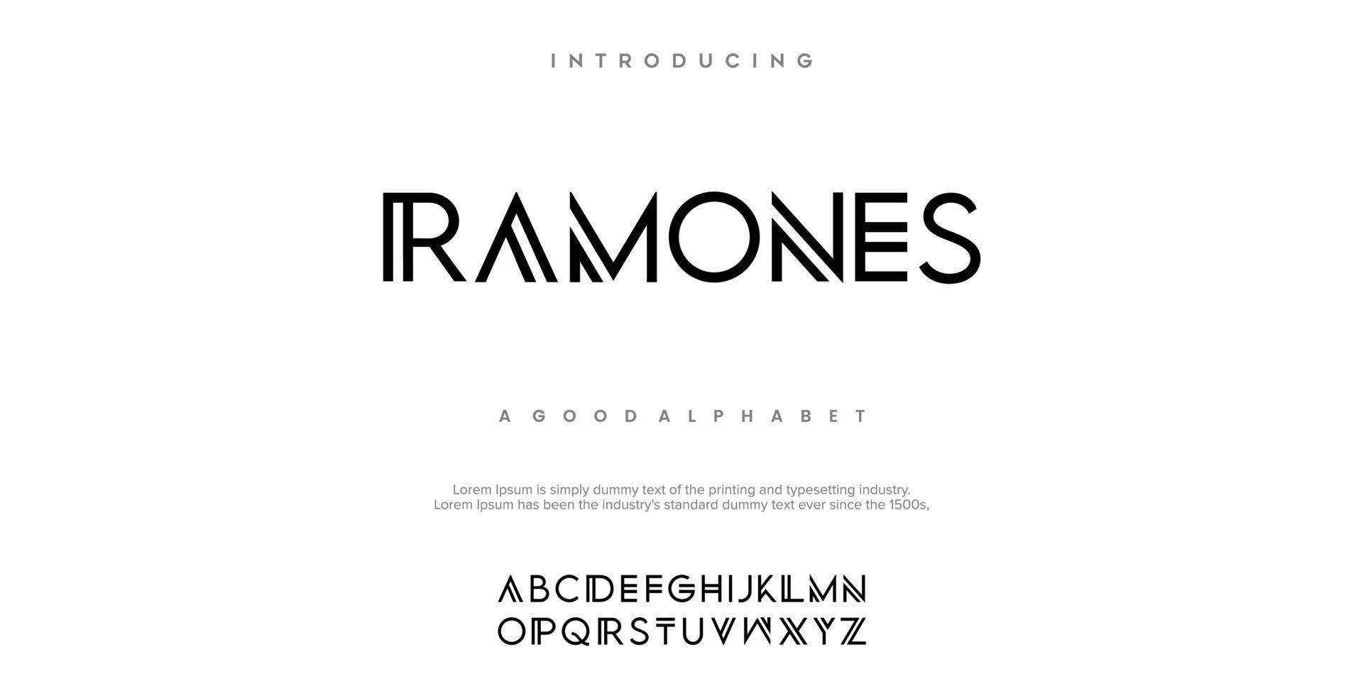 ramones résumé des polices de l'alphabet moderne minimal. illustration vectorielle de typographie technologie vecteur