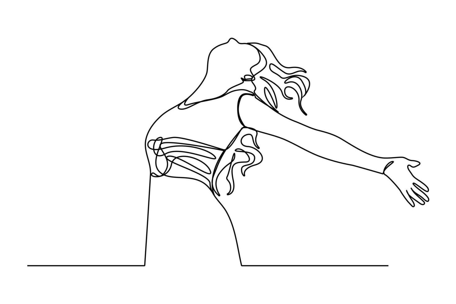 ligne continue d'une femme étirant ses bras détendue illustration vectorielle vecteur