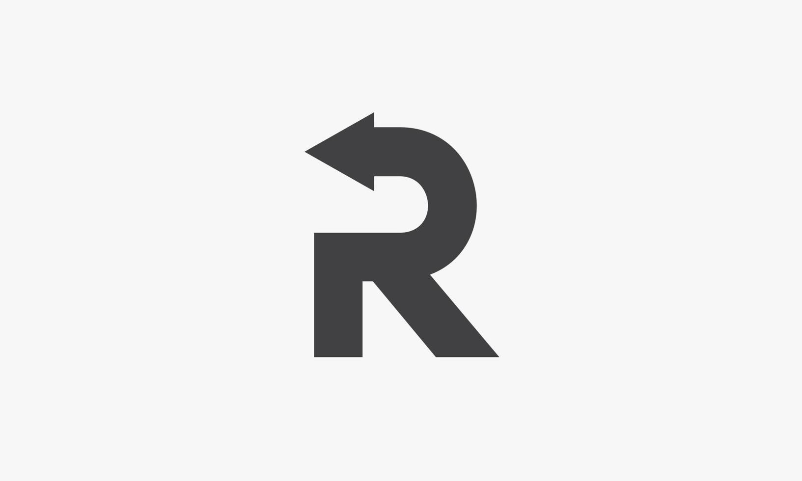 lettre r avec concept de logo flèche arrière sur fond blanc. vecteur