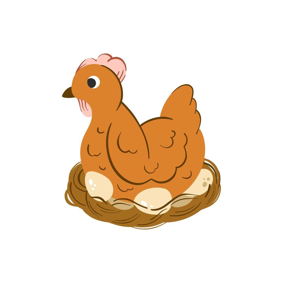 poule couve des oeufs illustration vectorielle. nid de poulet isolé sur blanc vecteur