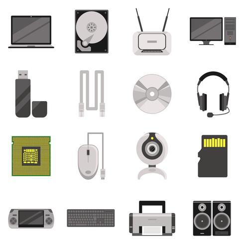 Composants d&#39;ordinateur et accessoires Icon Set vecteur