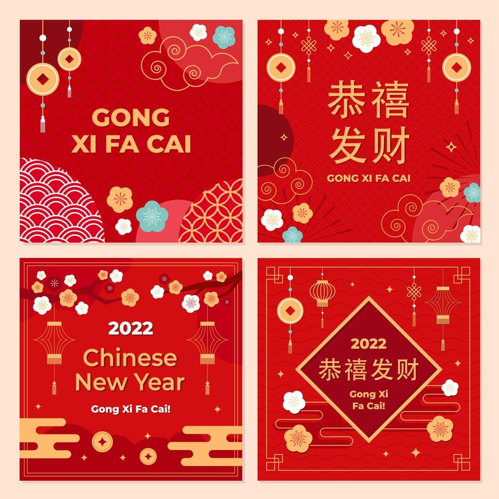 publications sur les réseaux sociaux du nouvel an chinois vecteur