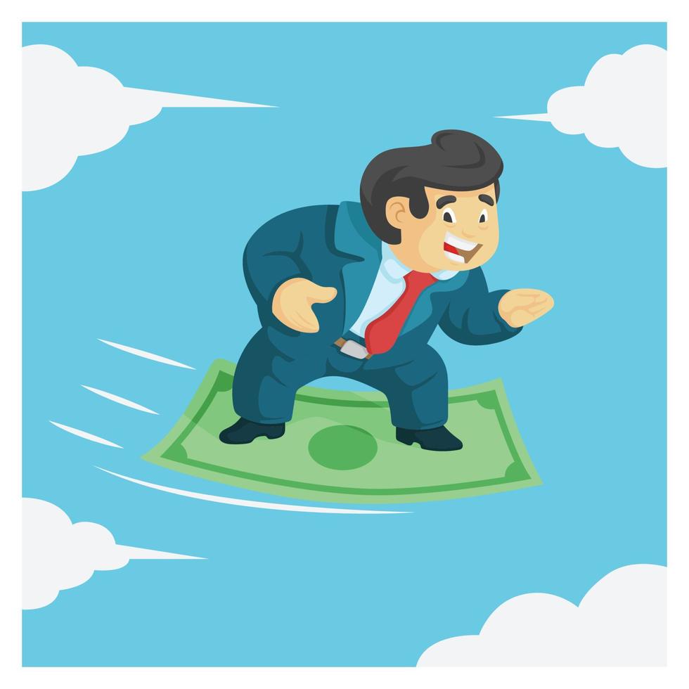 homme d'affaires chevauchant un tapis d'argent. illustration vectorielle plane vecteur