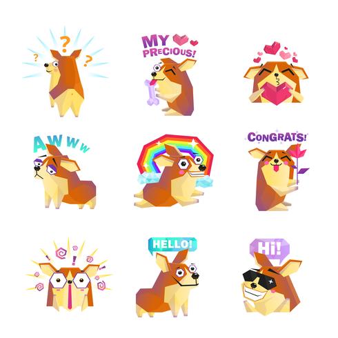Collection d&#39;icônes de message de dessin animé de chien Corgi vecteur