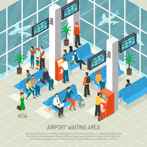 Illustration isométrique de la zone d&#39;attente de l&#39;aéroport vecteur