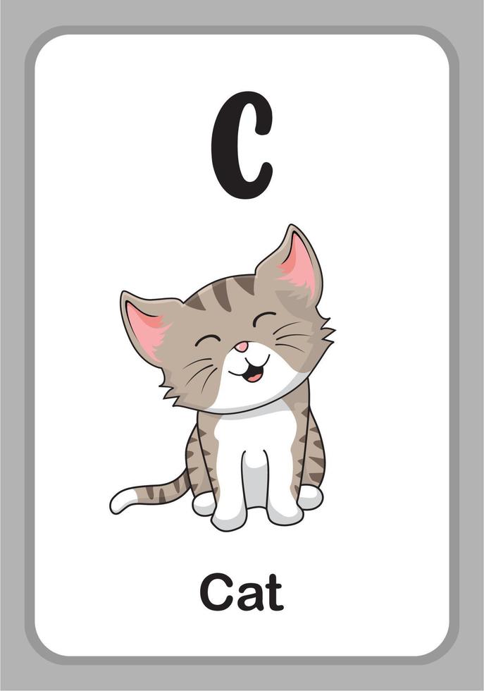 cartes mémoire éducation alphabet animal - c pour chat vecteur