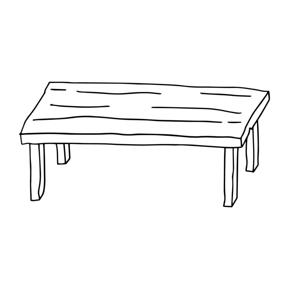 banc en bois doodle dessinés à la main de dessin animé, table. vecteur
