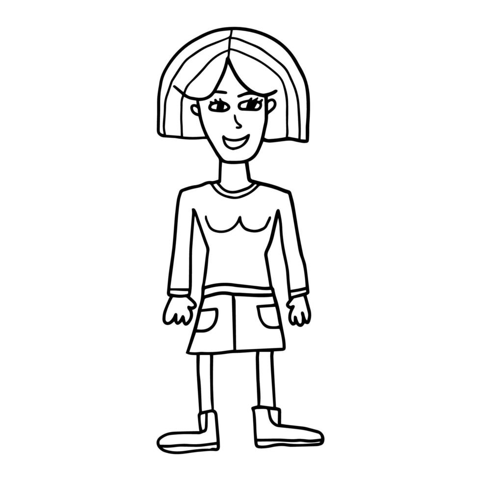 dessin animé mignon doodle dessinés à la main femme debout. vecteur