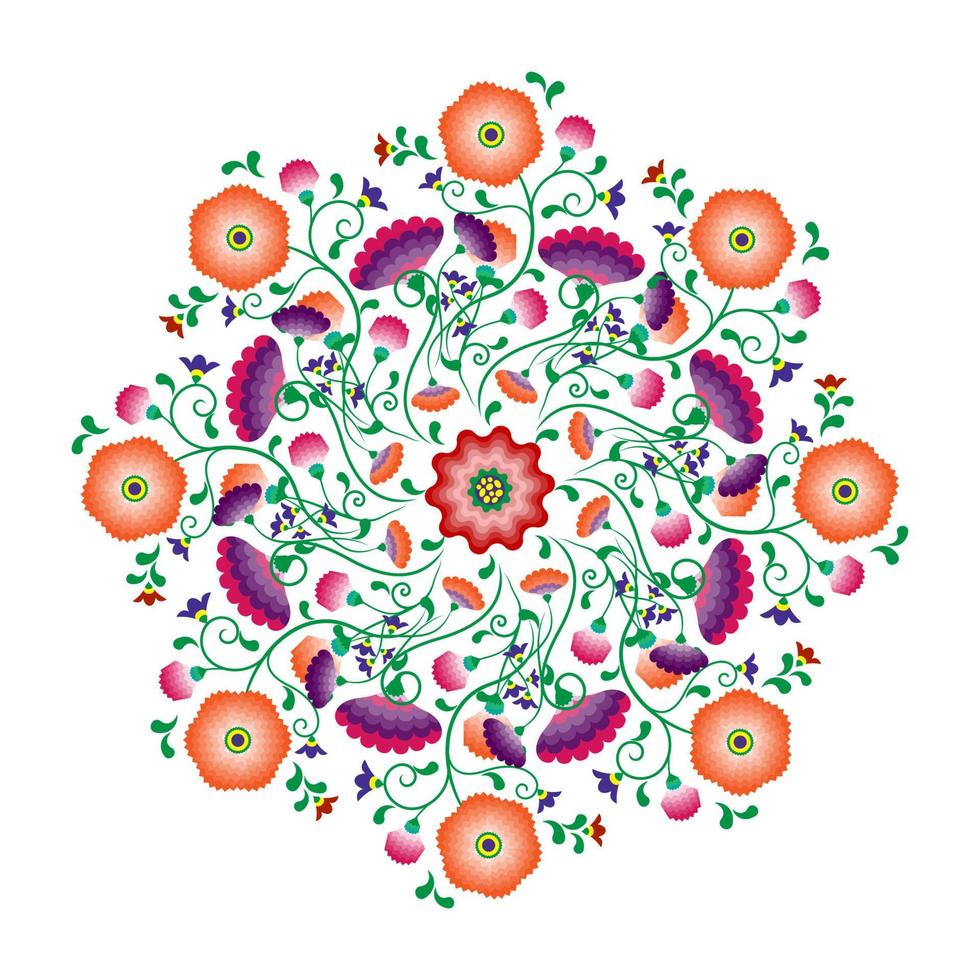 broderie mandala fleurs motif folklorique avec influence polonaise et mexicaine. conception de cadre rond floral traditionnel décoratif ethnique tendance, pour la mode, l'intérieur, la papeterie. vecteur isolé sur blanc