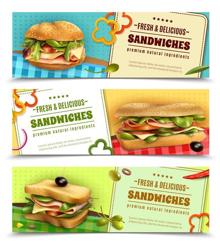 Ensemble de bannières de publicité de sandwiches frais et sains vecteur