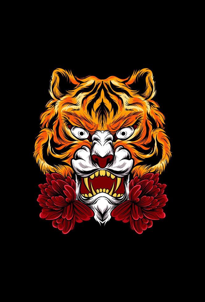 tigre avec illustration vectorielle de fleur vecteur